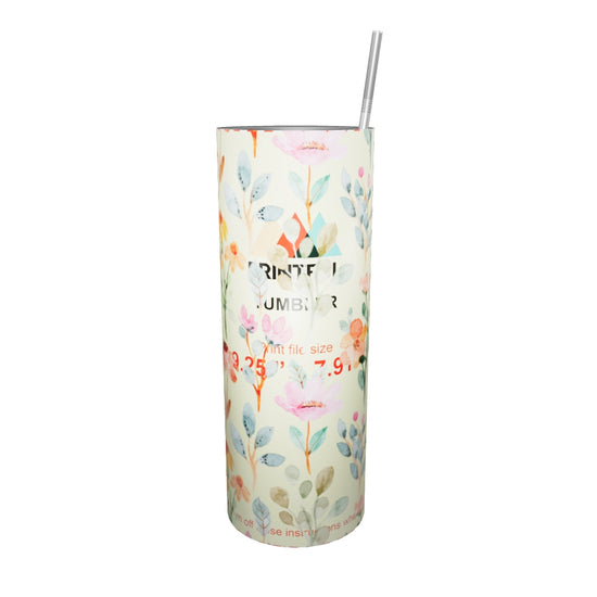 Bright Watercolor Flowers • 20oz Stainless Steel Tumbler with Metal Straw
