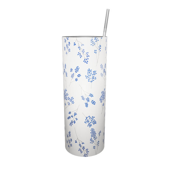 Simply Floral Blue • 20oz Stainless Steel Tumbler with Metal Straw