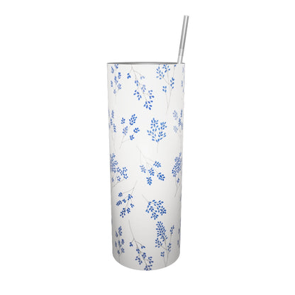 Simply Floral Blue • 20oz Stainless Steel Tumbler with Metal Straw